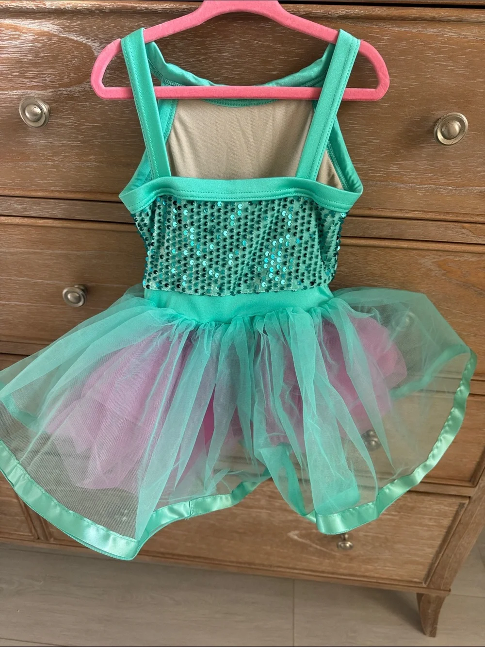 Green and Pink Sequin Tutu Dance Costume for Kids